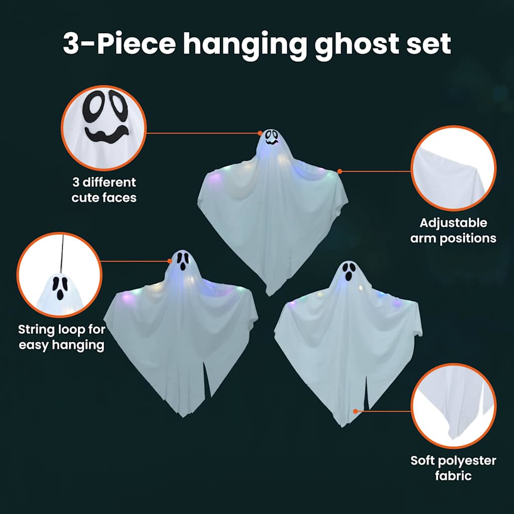Halloween Hanging Ghost 3 pcs White 52 x 62 cm Polyester