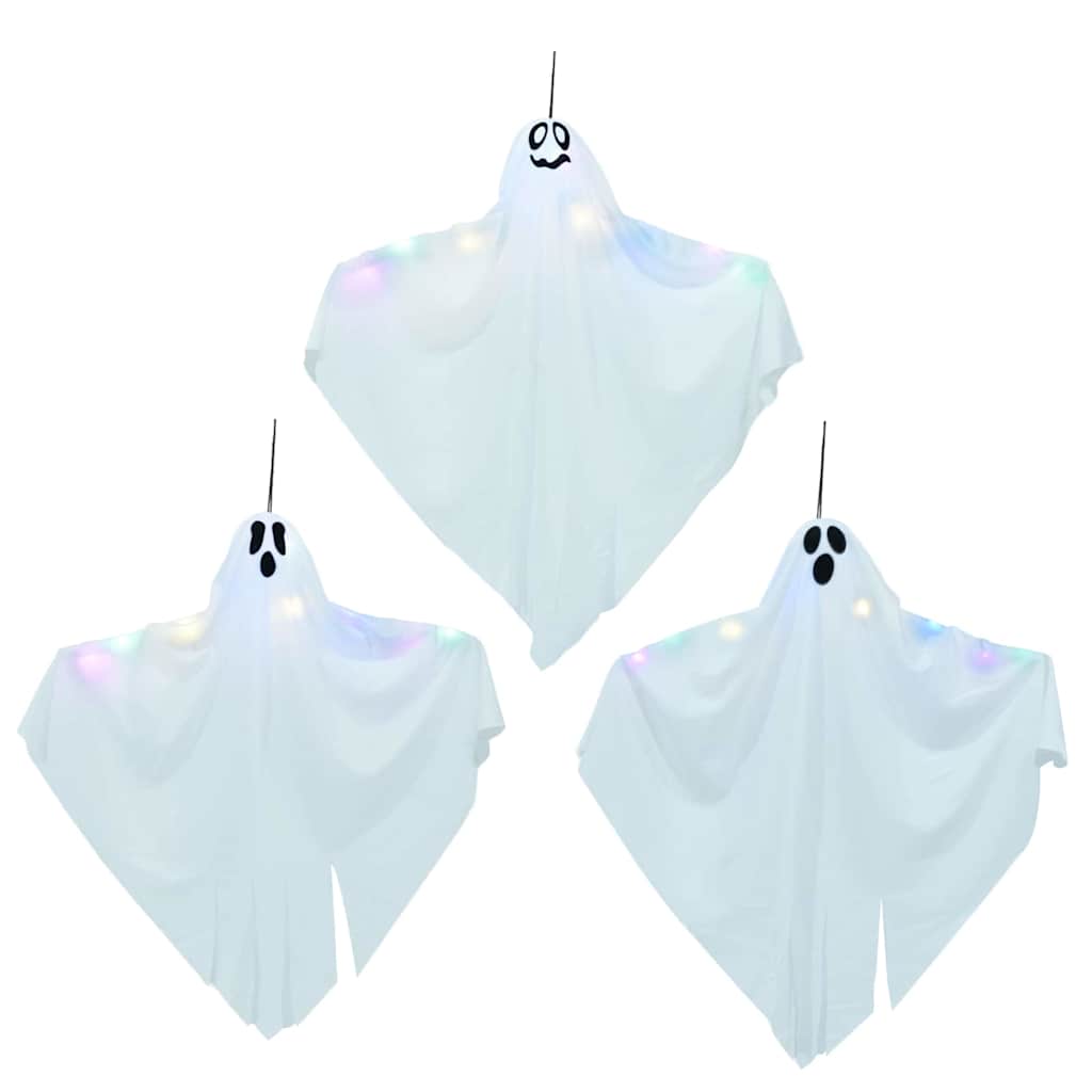 Halloween Hanging Ghost with 3 LEDs 3 pcs White Polyester