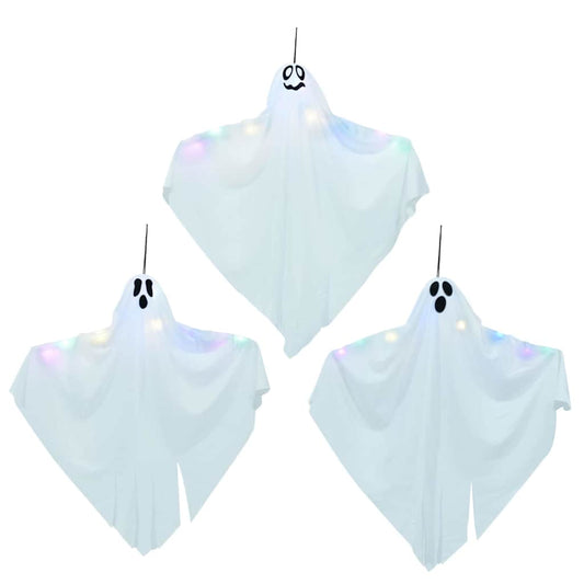 Halloween Hanging Ghost with 3 LEDs 3 pcs White Polyester