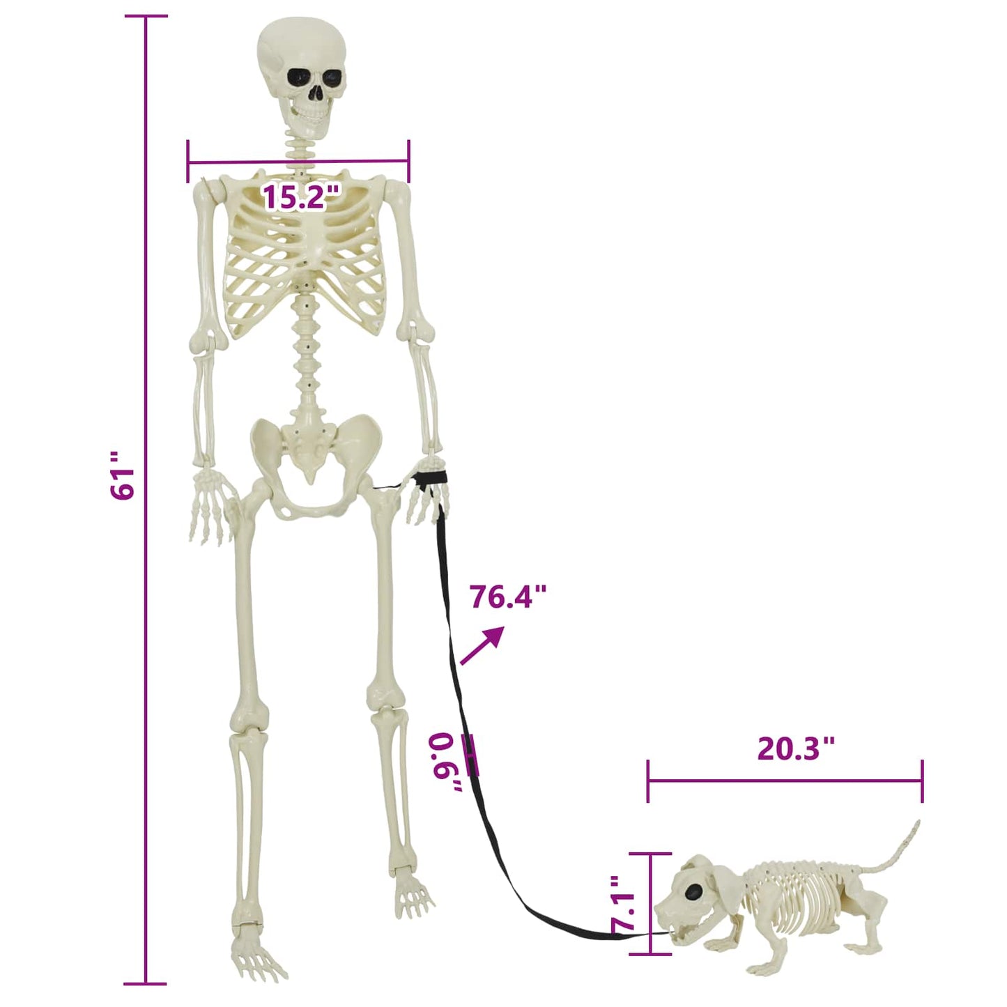 Halloween Decoration Skeleton 2 pcs White Polypropylene