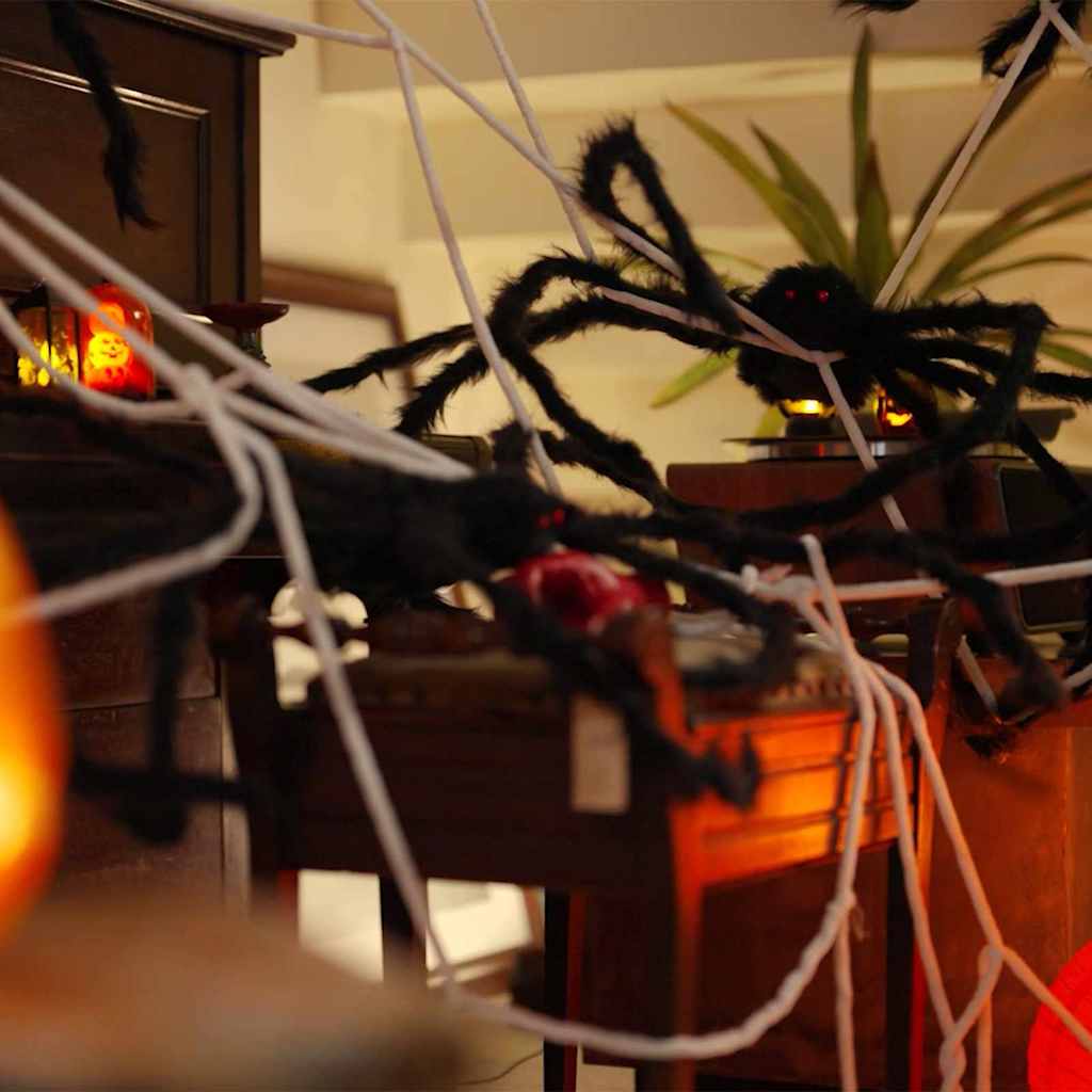 Halloween Spider Decoration with Webs 2 pcs Black and white