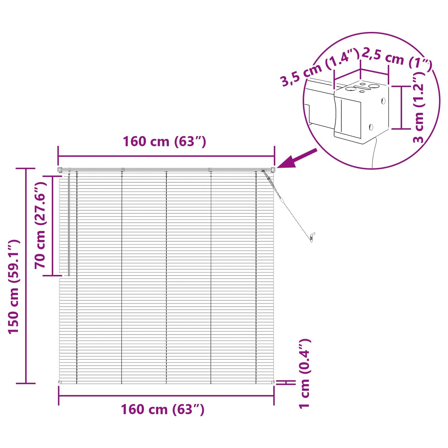 Venetian Blind Manual Adjustable White 150 x 160 cm PVC