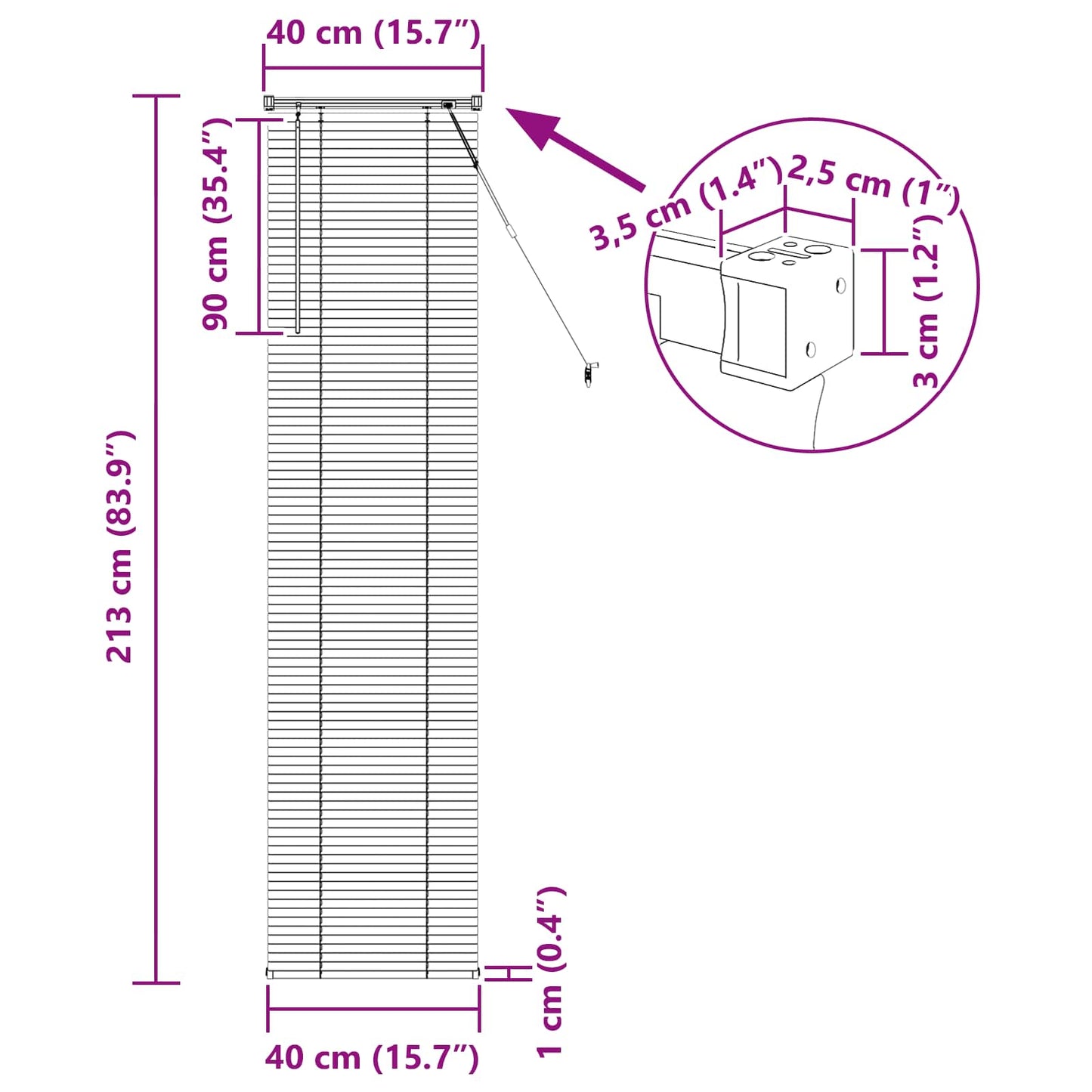 Venetian Blind Manual Adjustable White 213 x 40 cm PVC