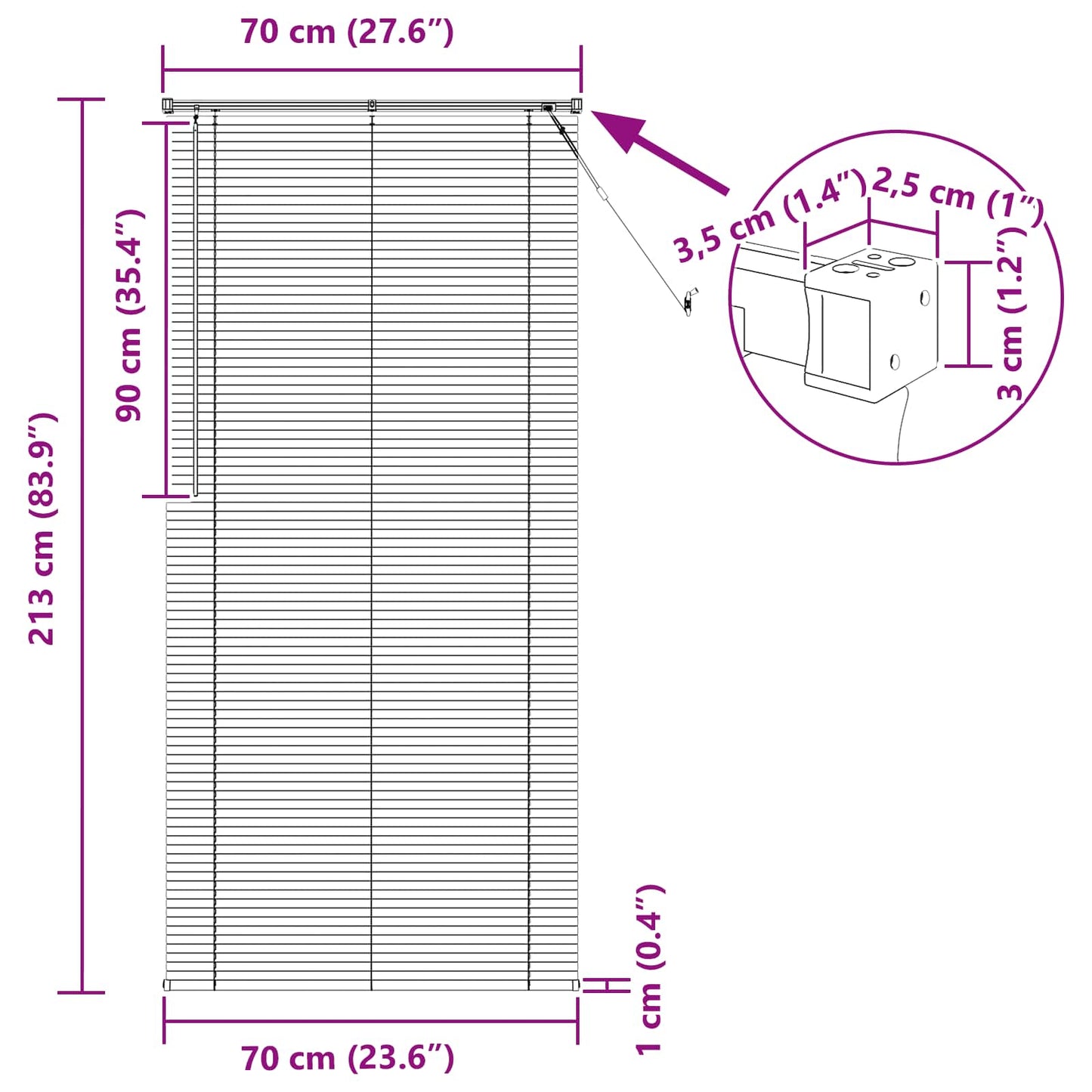 Venetian Blind White 213 x 70 cm 25 mm PVC