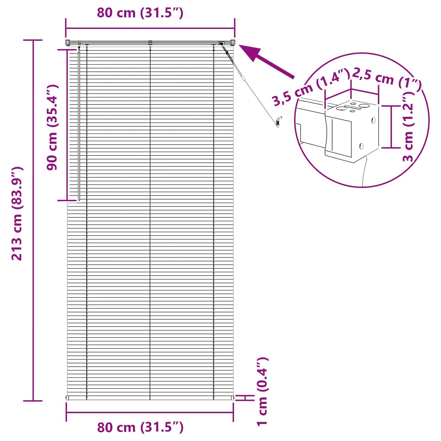 Venetian Blind Manual Adjustable White 213 x 80 cm PVC