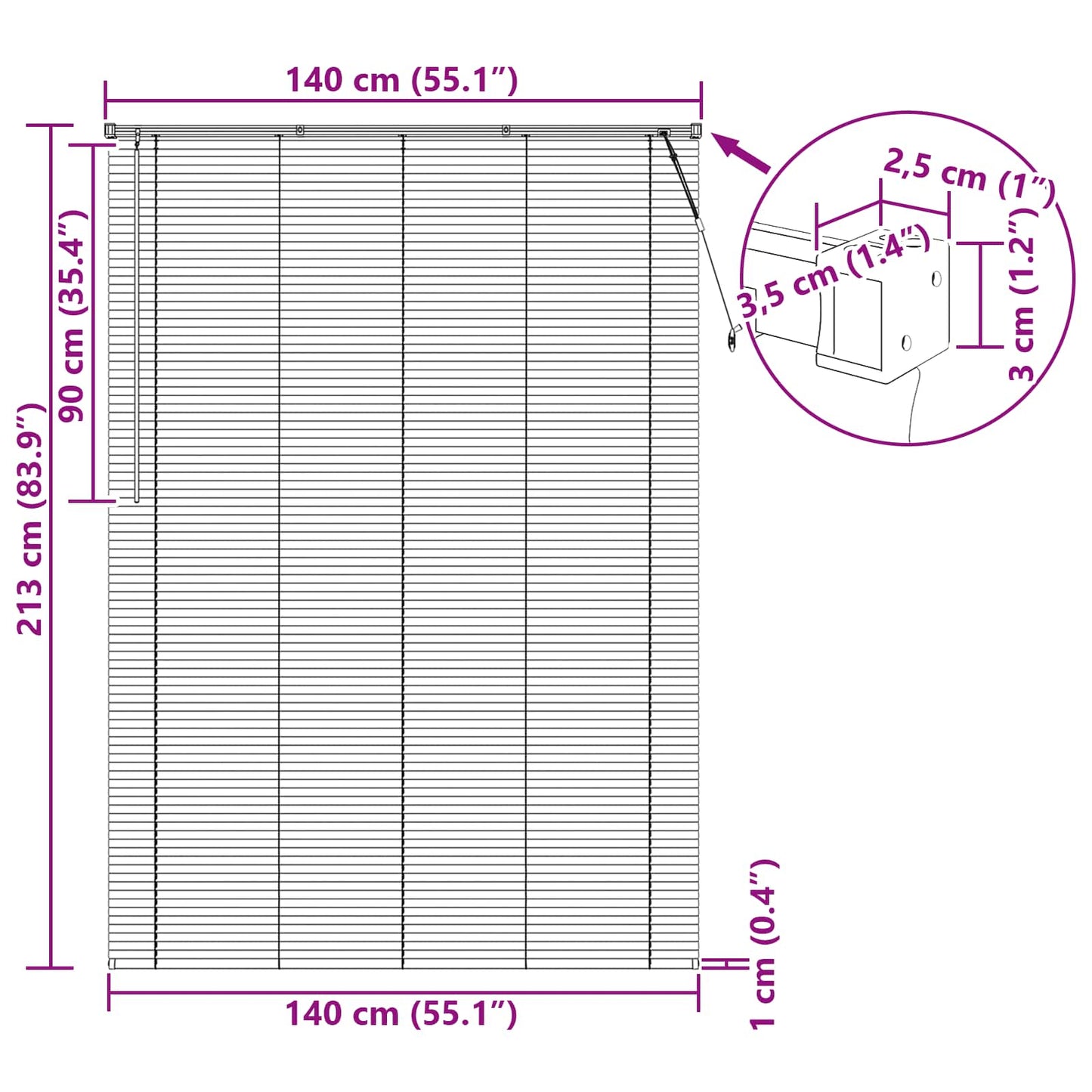 Venetian Blind White 213 x 140 cm 25 mm PVC