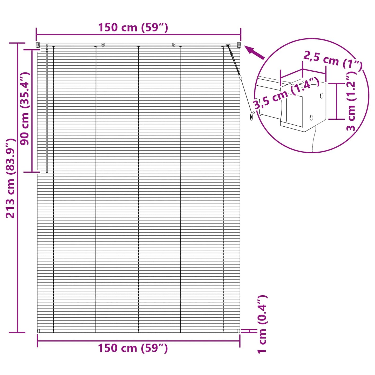 Venetian Blind Manual Adjustable White 213 x 150 cm PVC