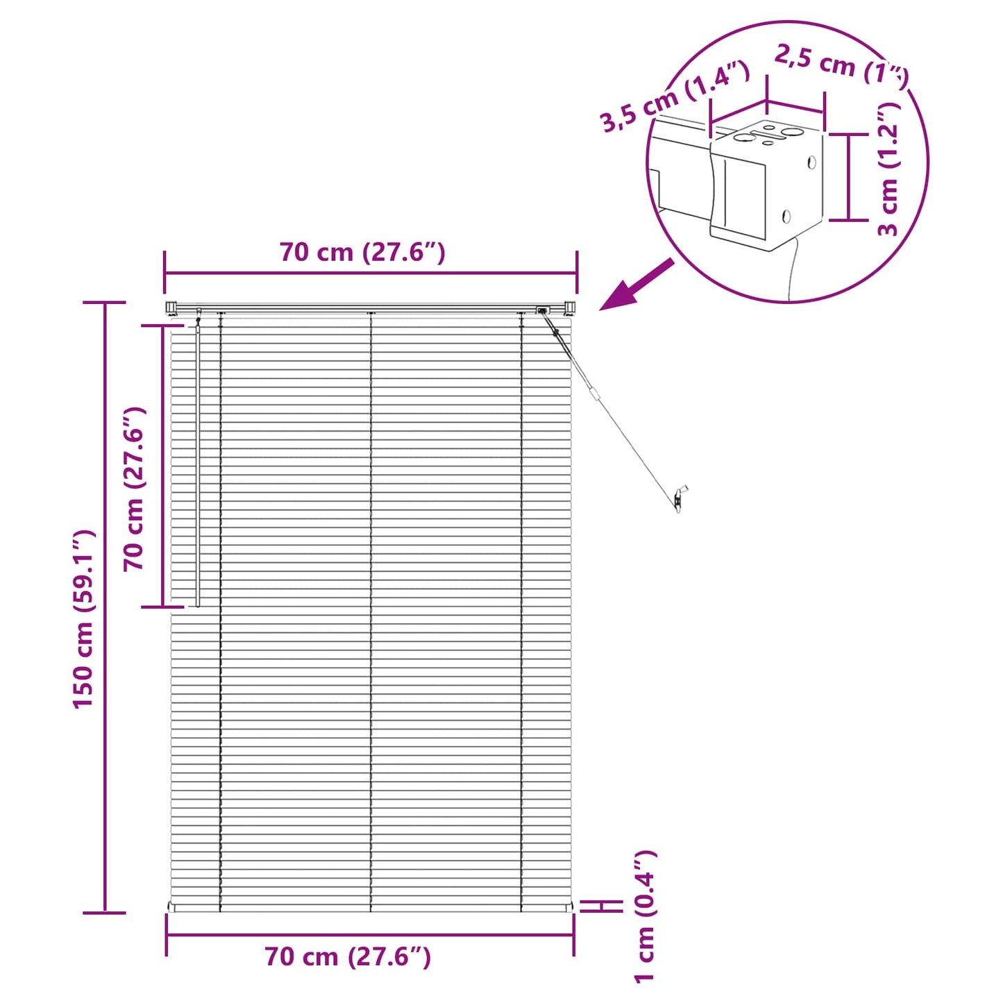 Venetian Blind Manual Adjustable Black 150 x 70 cm PVC