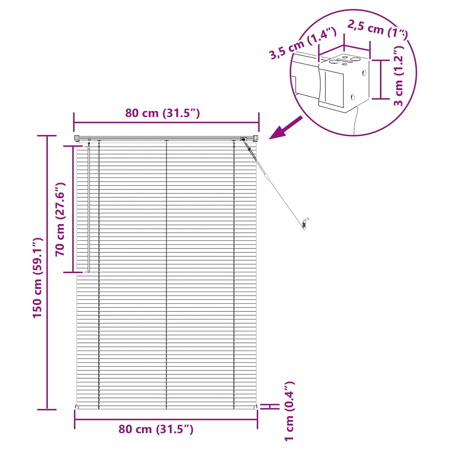 Venetian Blind Manual Dark Brown with Pattern 150 x 80 cm PVC