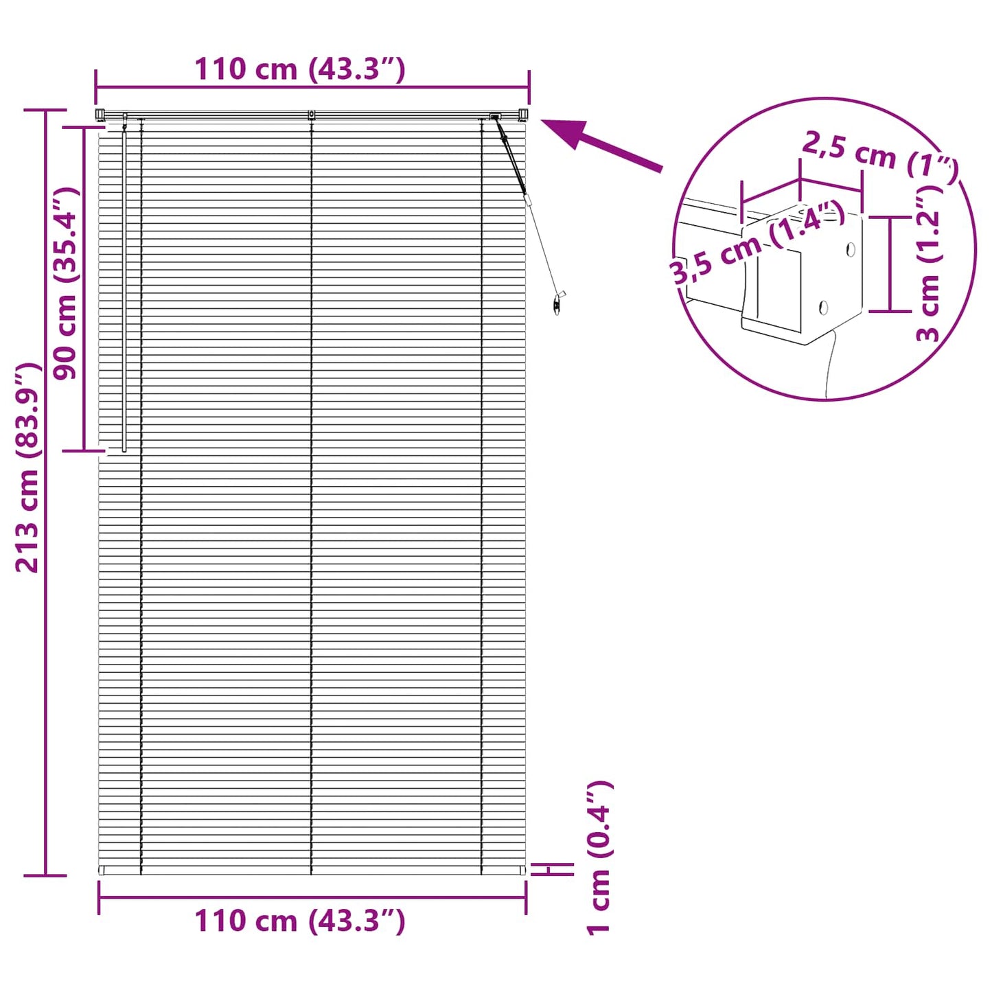 Venetian Blind Dark Brown with Pattern 213 x 110 cm 25 mm PVC