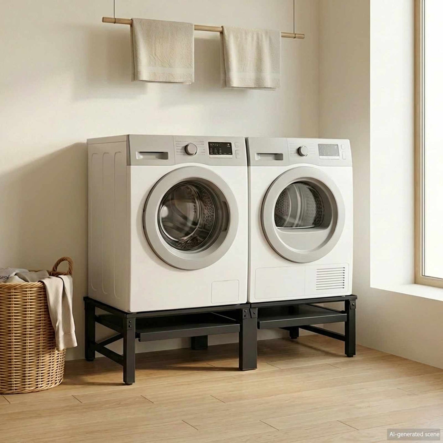 Washing Machine Pedestal 2 pcs Black 124.5 x 61.5 x 32.5 cm