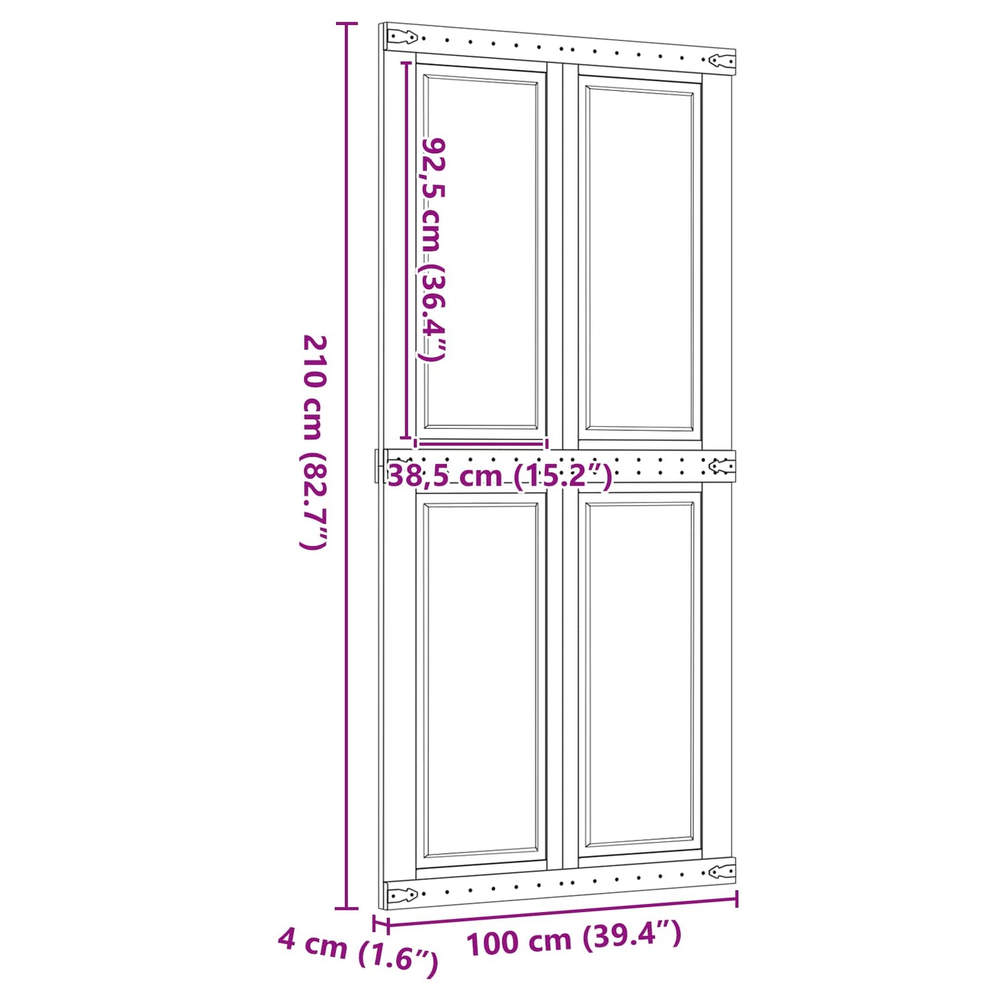 Barn Door Corona Honey Brown 100 x 210 cm Solid Pine Wood