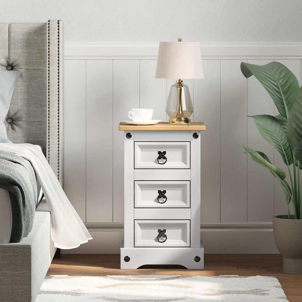 Bedside Table Corona White 35 x 32.5 x 58 cm Solid Pine Wood