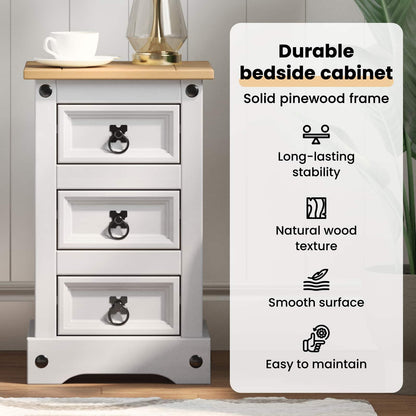 Bedside Table Corona White 35 x 32.5 x 58 cm Solid Pine Wood