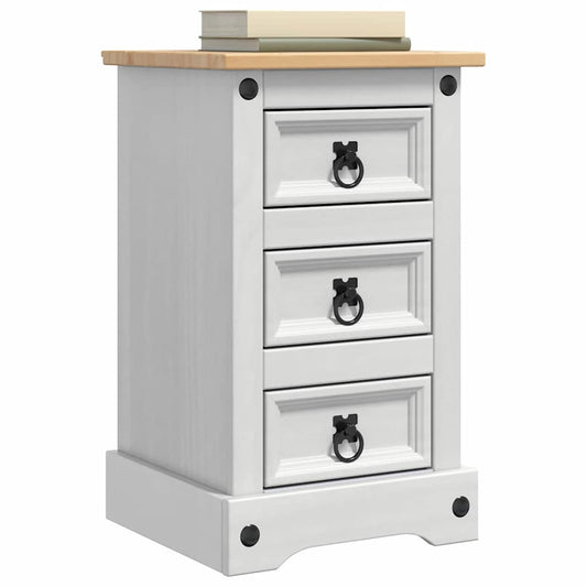 Bedside Table Corona White 35 x 32.5 x 58 cm Solid Pine Wood