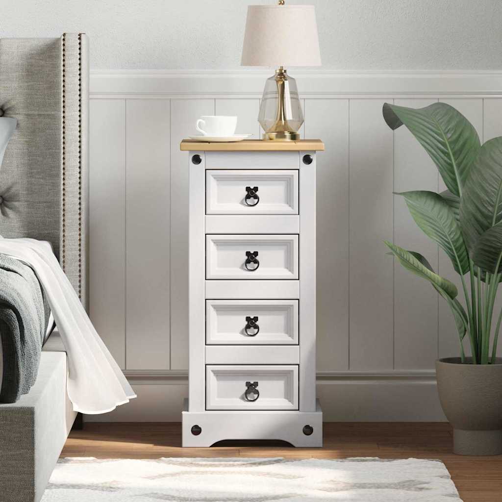 Bedside Table Corona White 35 x 32.5 x 74 cm Solid Pine Wood