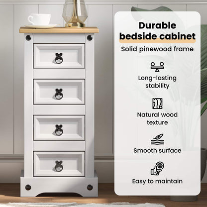 Bedside Table Corona White 35 x 32.5 x 74 cm Solid Pine Wood
