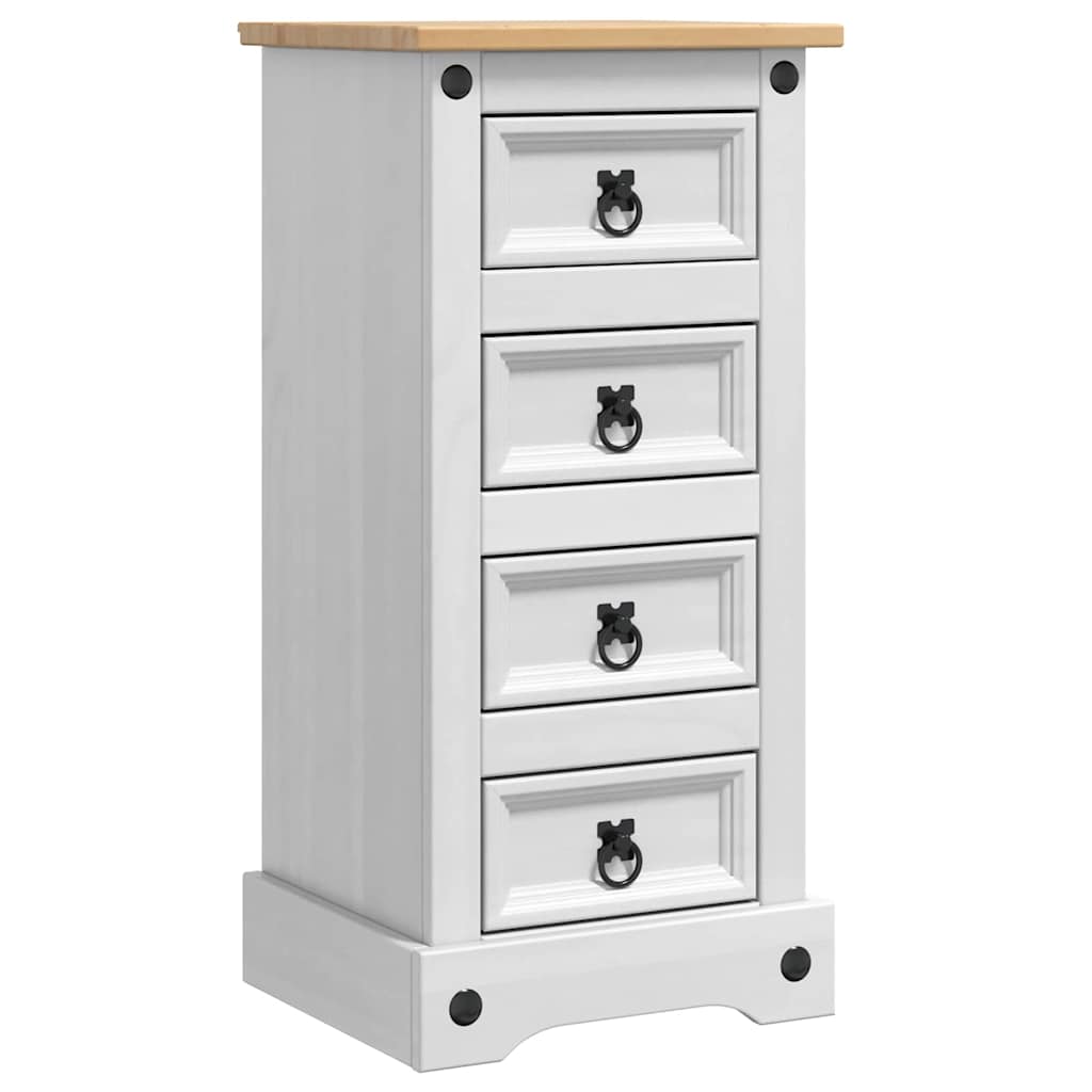 Bedside Table Corona White 35 x 32.5 x 74 cm Solid Pine Wood