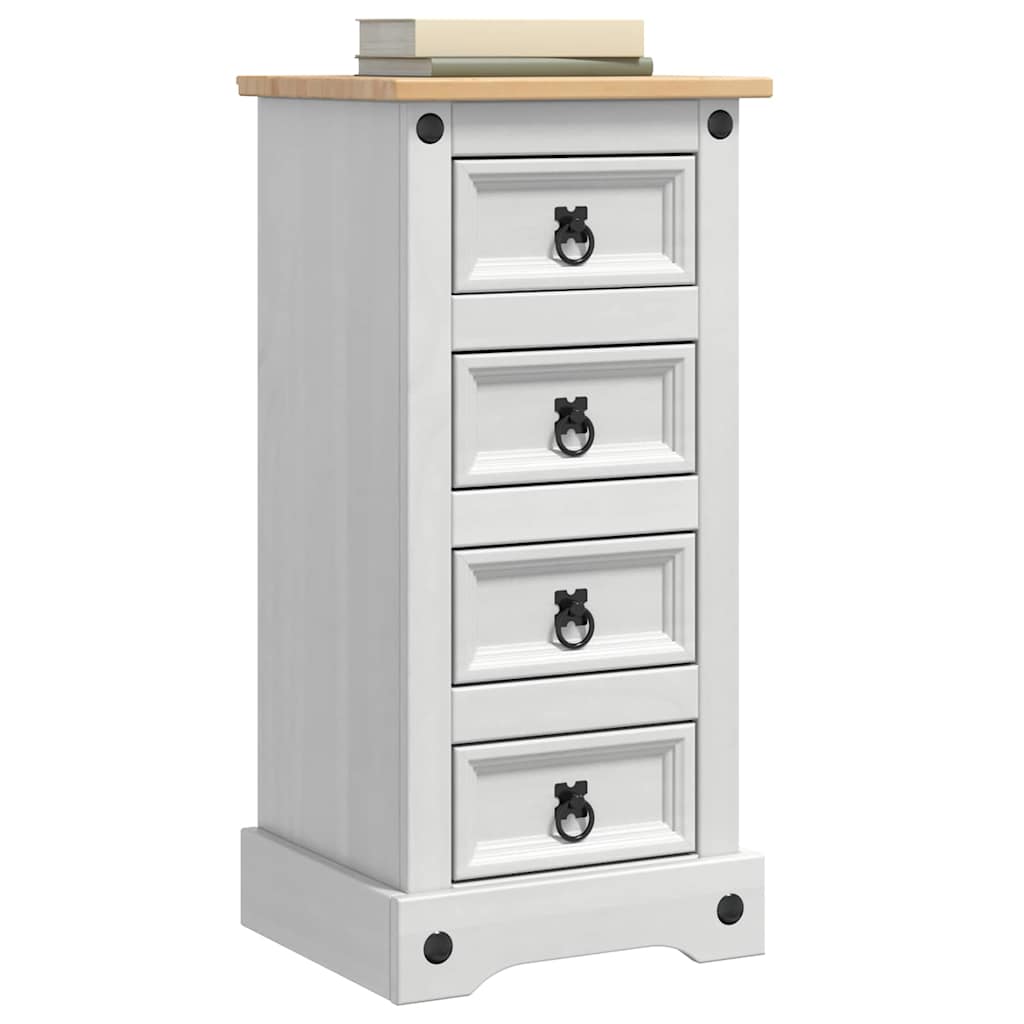 Bedside Table Corona White 35 x 32.5 x 74 cm Solid Pine Wood