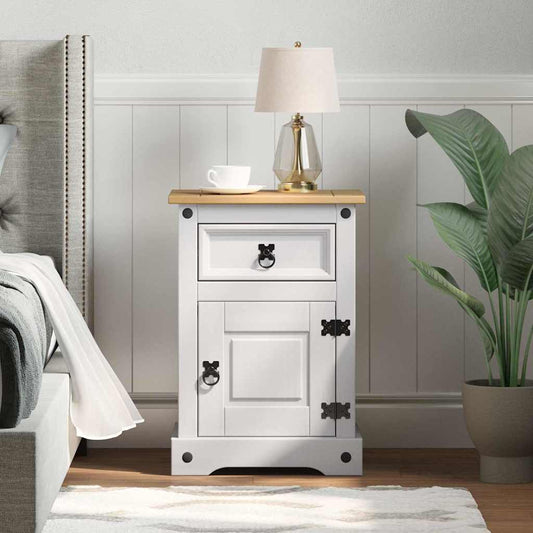 Bedside Table Corona White 45 x 35 x 64 cm Solid Pine Wood