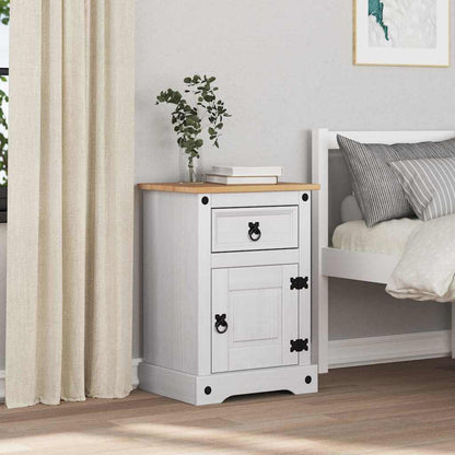 Bedside Table Corona White 45 x 35 x 64 cm Solid Pine Wood