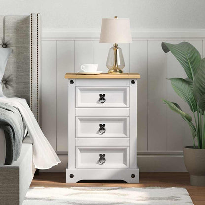 Bedside Table Corona White 45 x 35 x 64 cm Solid Pine Wood