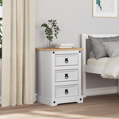 Bedside Table Corona White 45 x 35 x 64 cm Solid Pine Wood