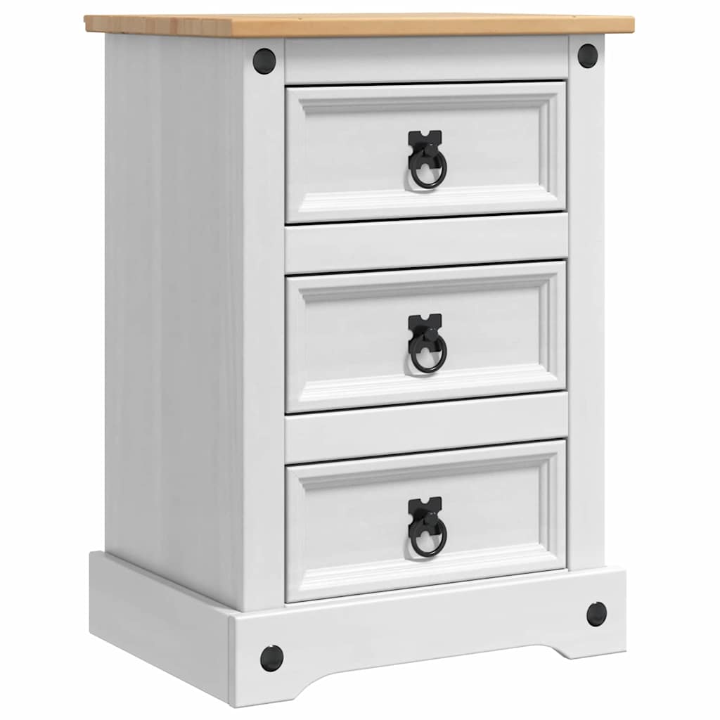 Bedside Table Corona White 45 x 35 x 64 cm Solid Pine Wood