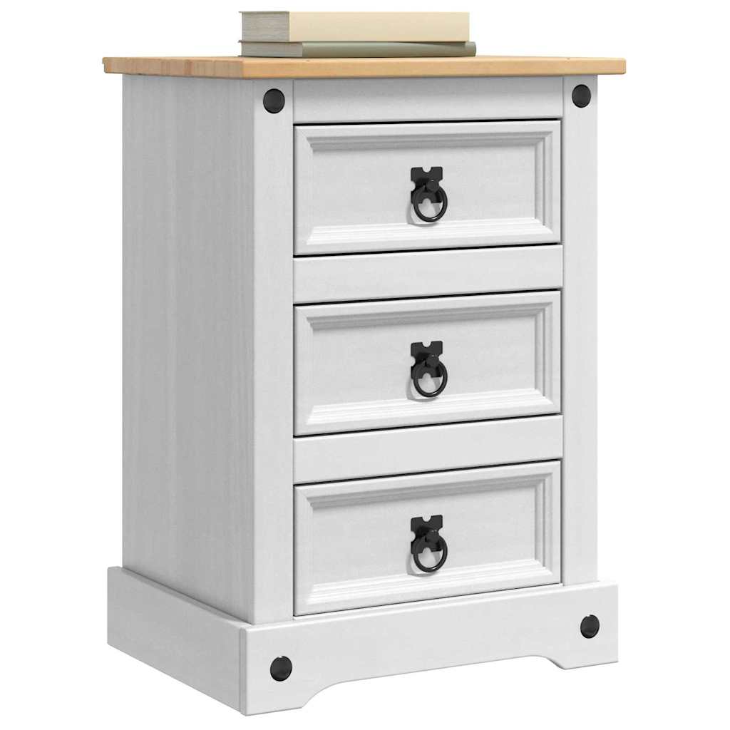 Bedside Table Corona White 45 x 35 x 64 cm Solid Pine Wood