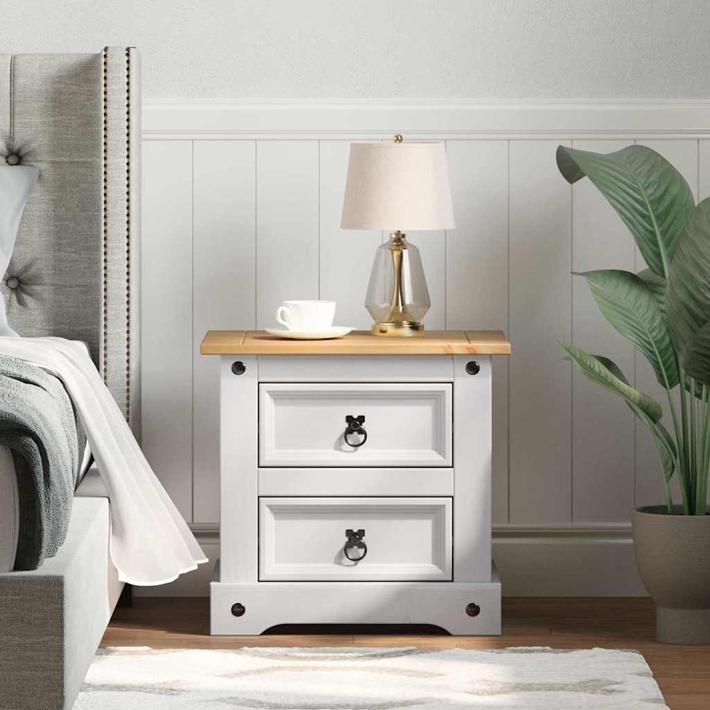 Bedside Table Corona White 53 x 39 x 47 cm Solid Pine Wood