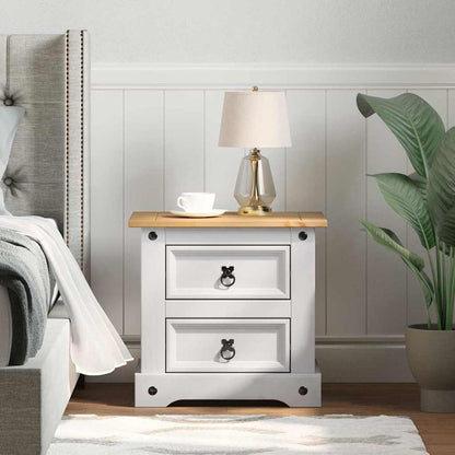 Bedside Table Corona White 53 x 39 x 47 cm Solid Pine Wood
