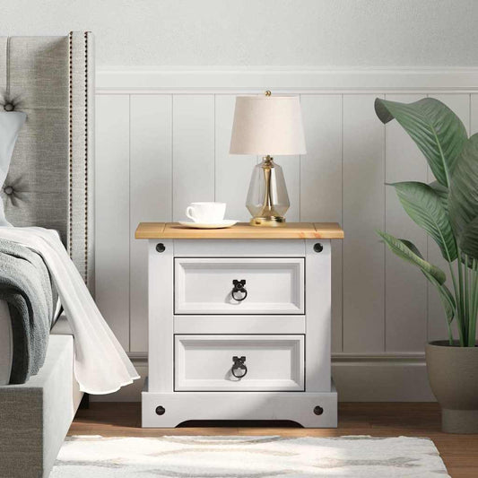 Bedside Table Corona White 53 x 39 x 47 cm Solid Pine Wood