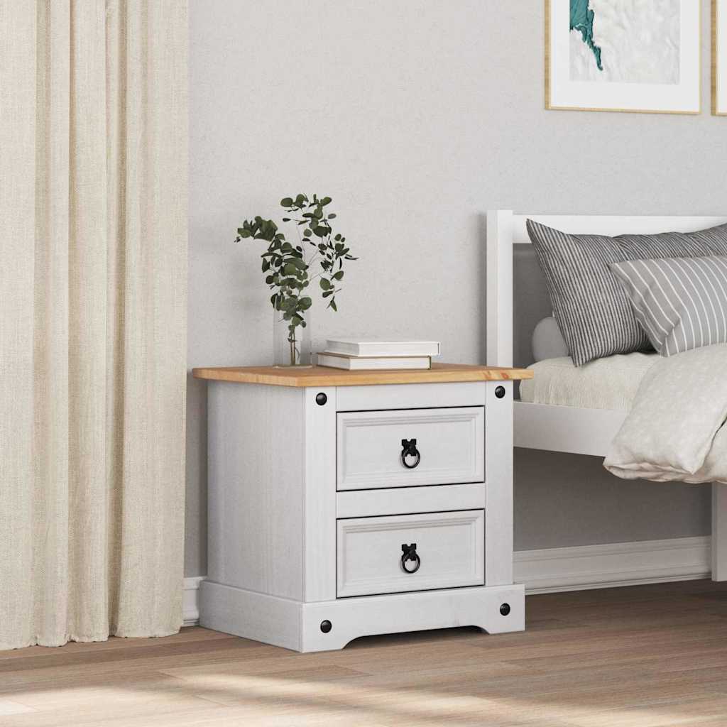 Bedside Table Corona White 53 x 39 x 47 cm Solid Pine Wood
