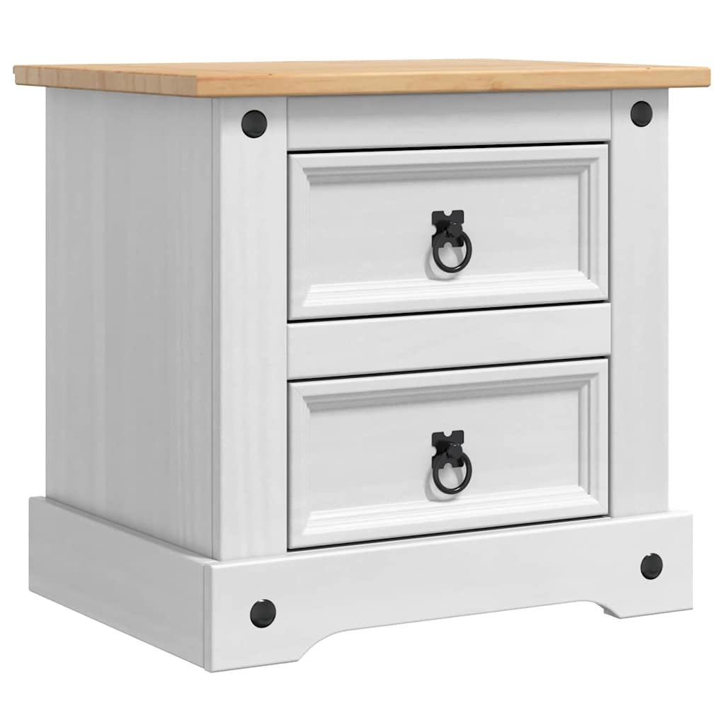 Bedside Table Corona White 53 x 39 x 47 cm Solid Pine Wood