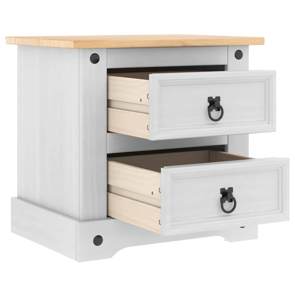 Bedside Table Corona White 53 x 39 x 47 cm Solid Pine Wood