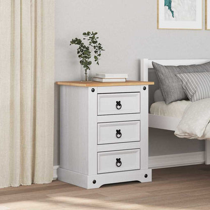 Bedside Table Corona White 53 x 39 x 66 cm Solid Pine Wood