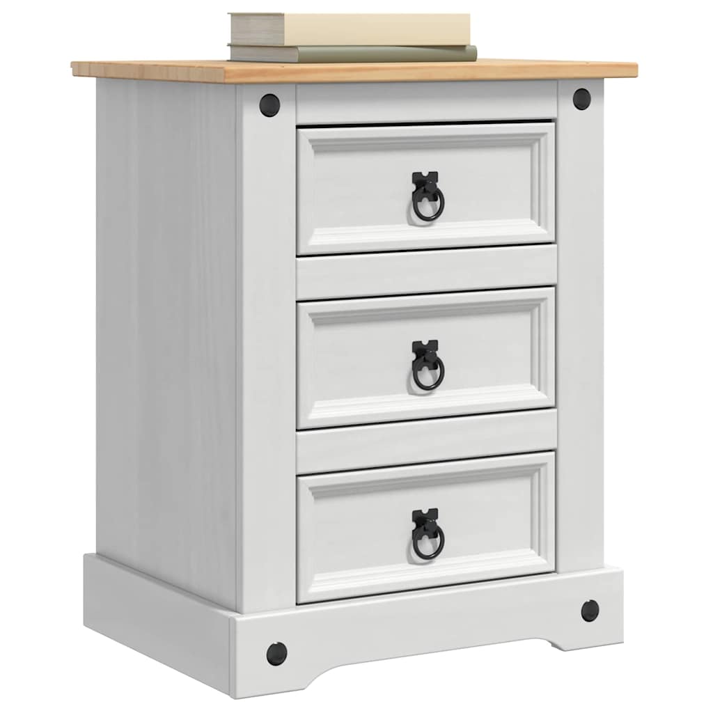 Bedside Table Corona White 53 x 39 x 66 cm Solid Pine Wood
