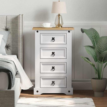 Bedside Table Corona White 53 x 39 x 84 cm Solid Pine Wood