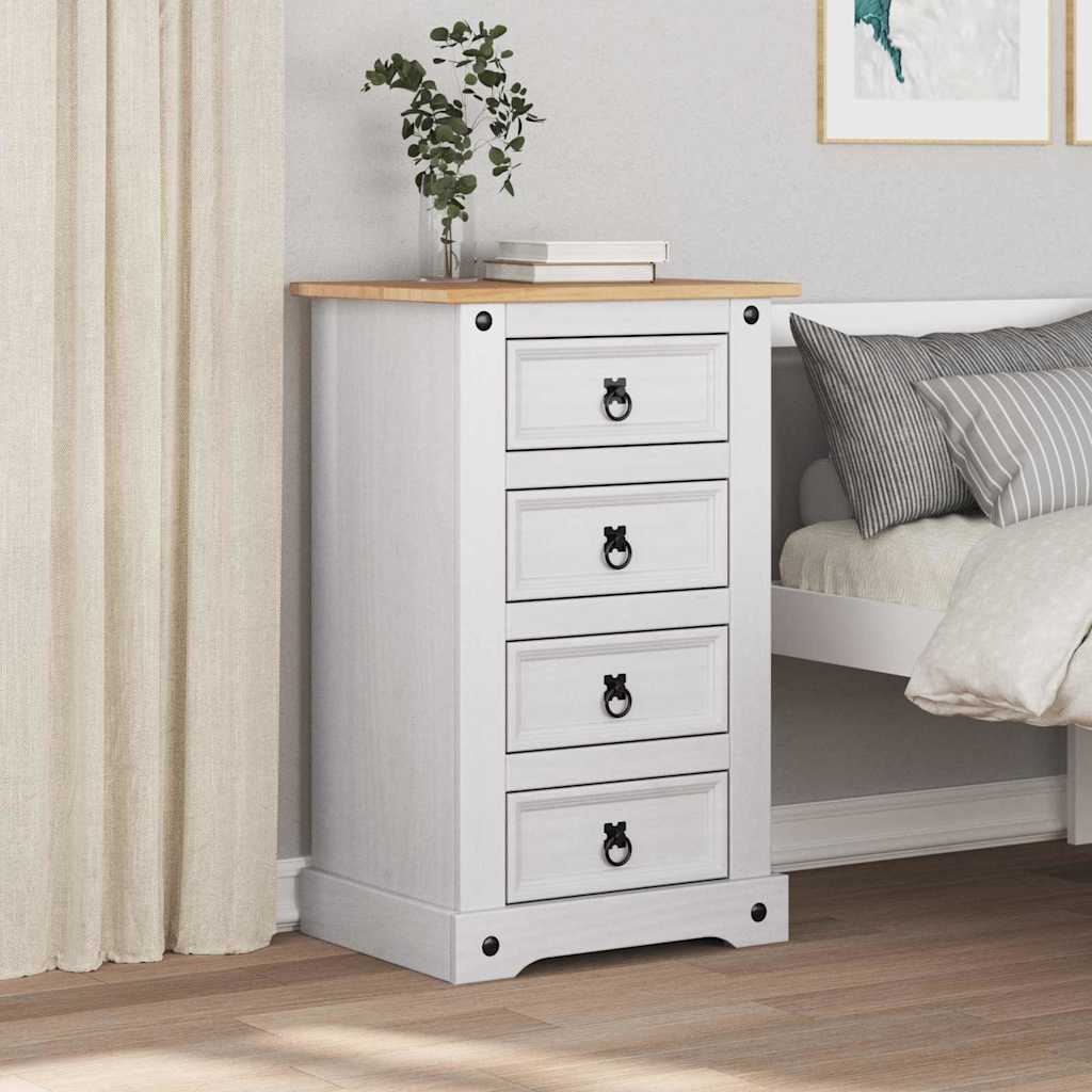 Bedside Table Corona White 53 x 39 x 84 cm Solid Pine Wood