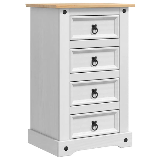 Bedside Table Corona White 53 x 39 x 84 cm Solid Pine Wood