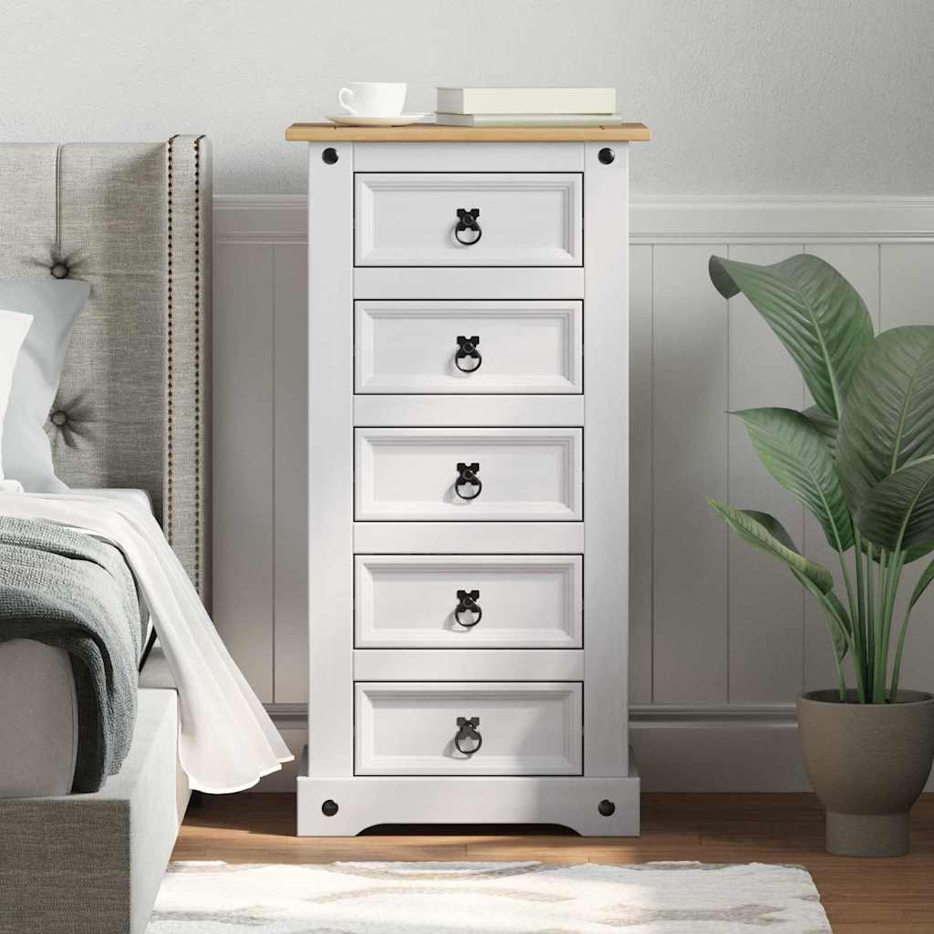 Bedside Table Corona White 53 x 39 x 103 cm Solid Pine Wood