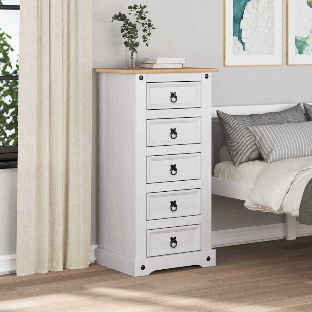 Bedside Table Corona White 53 x 39 x 103 cm Solid Pine Wood