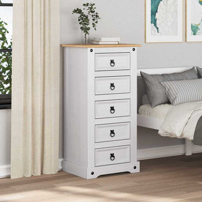 Bedside Table Corona White 53 x 39 x 103 cm Solid Pine Wood