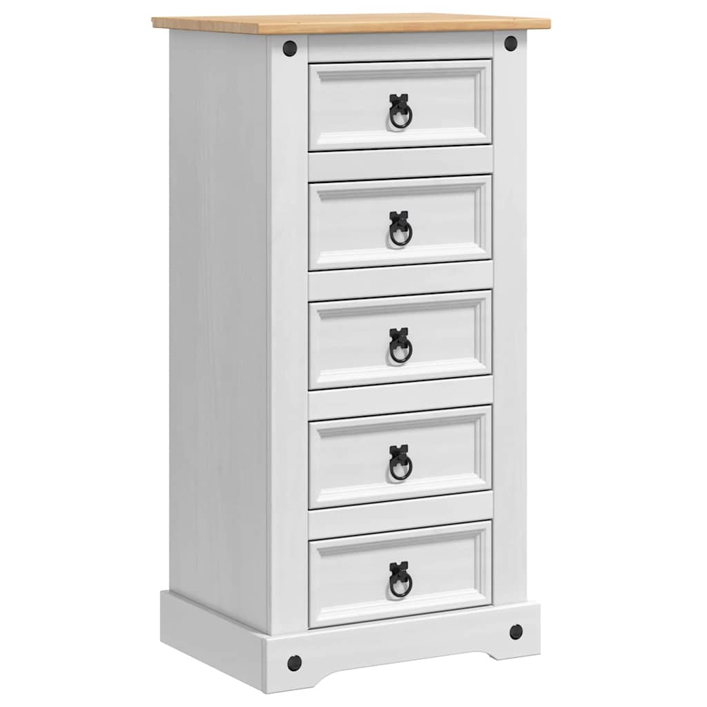 Bedside Table Corona White 53 x 39 x 103 cm Solid Pine Wood
