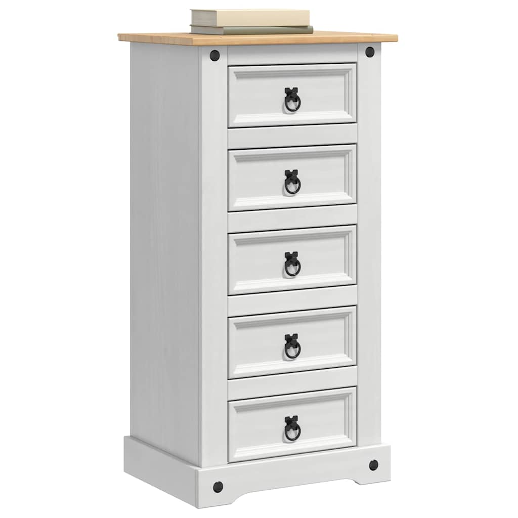 Bedside Table Corona White 53 x 39 x 103 cm Solid Pine Wood