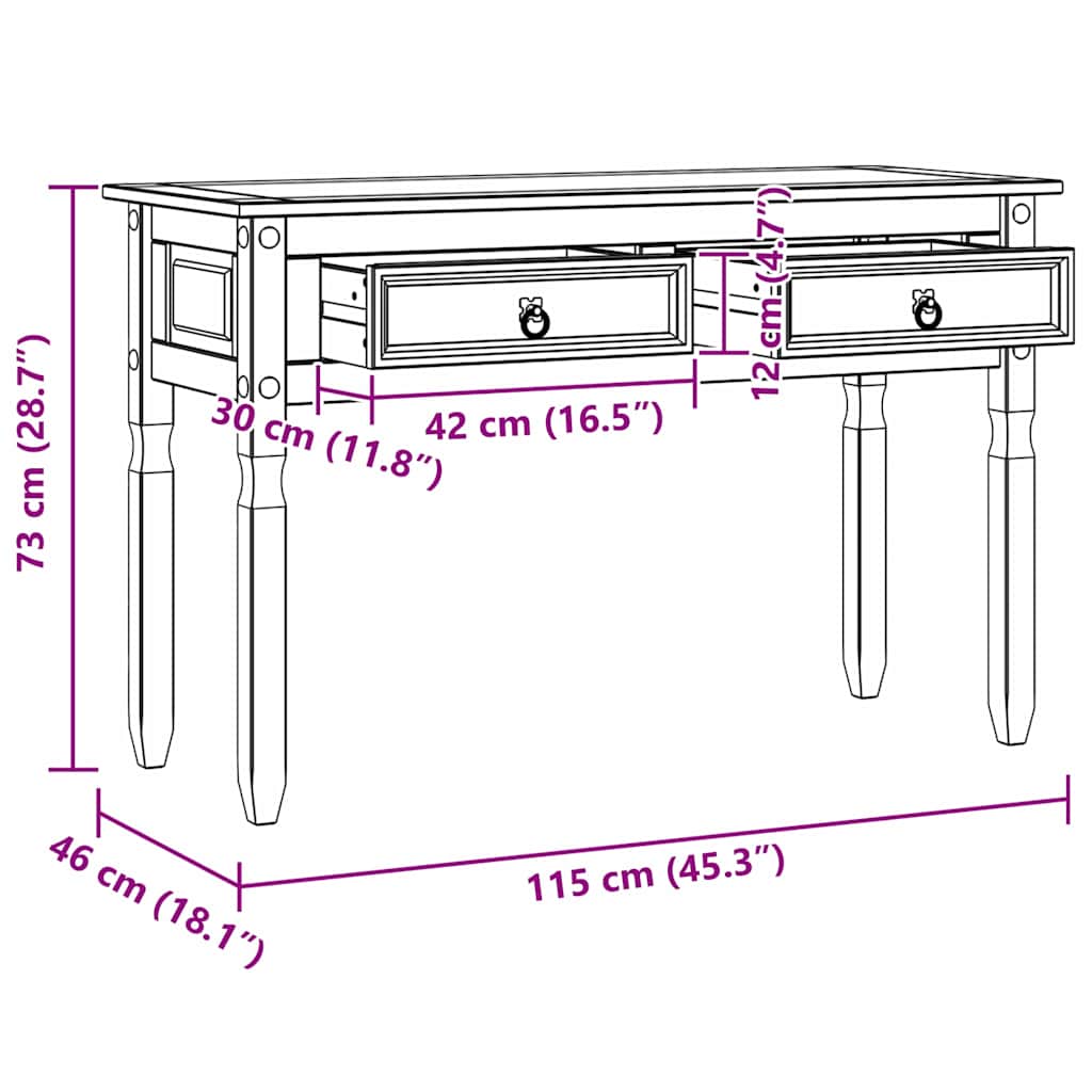 End Table Corona White 115 x 46 x 73 cm Solid Pine Wood