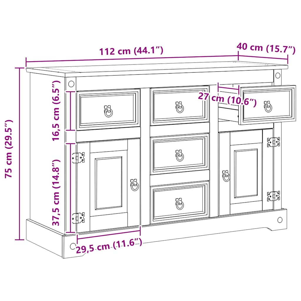 Storage Chests Corona White 112 x 40 x 75 cm Solid Pine Wood