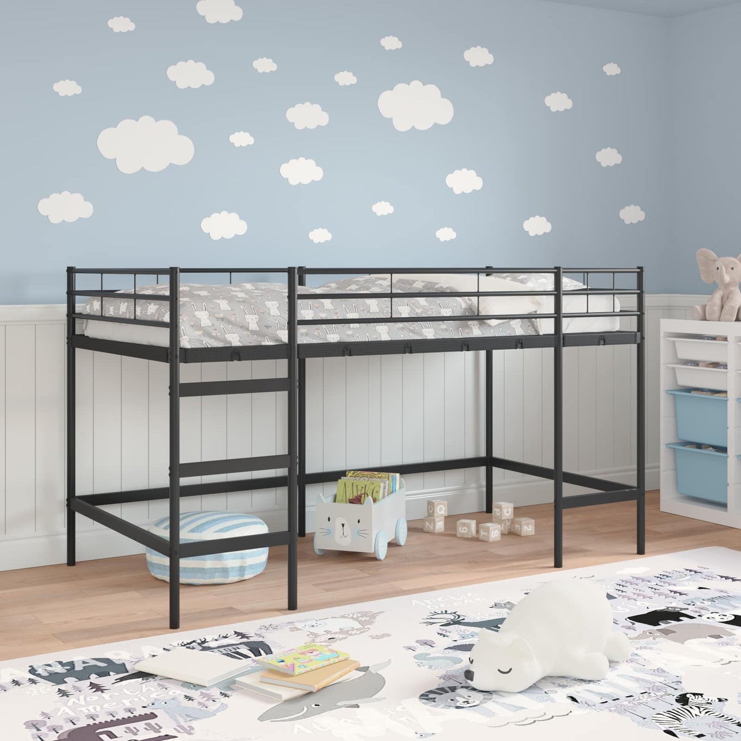 Kids'Loft Bed Frame Black 79.5 x 200 cm Steel
