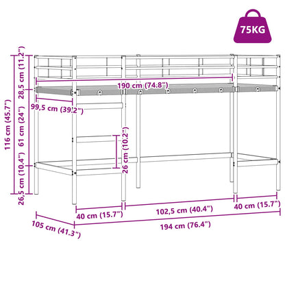 Kids'Loft Bed Frame Black 99.5 x 190 cm Steel