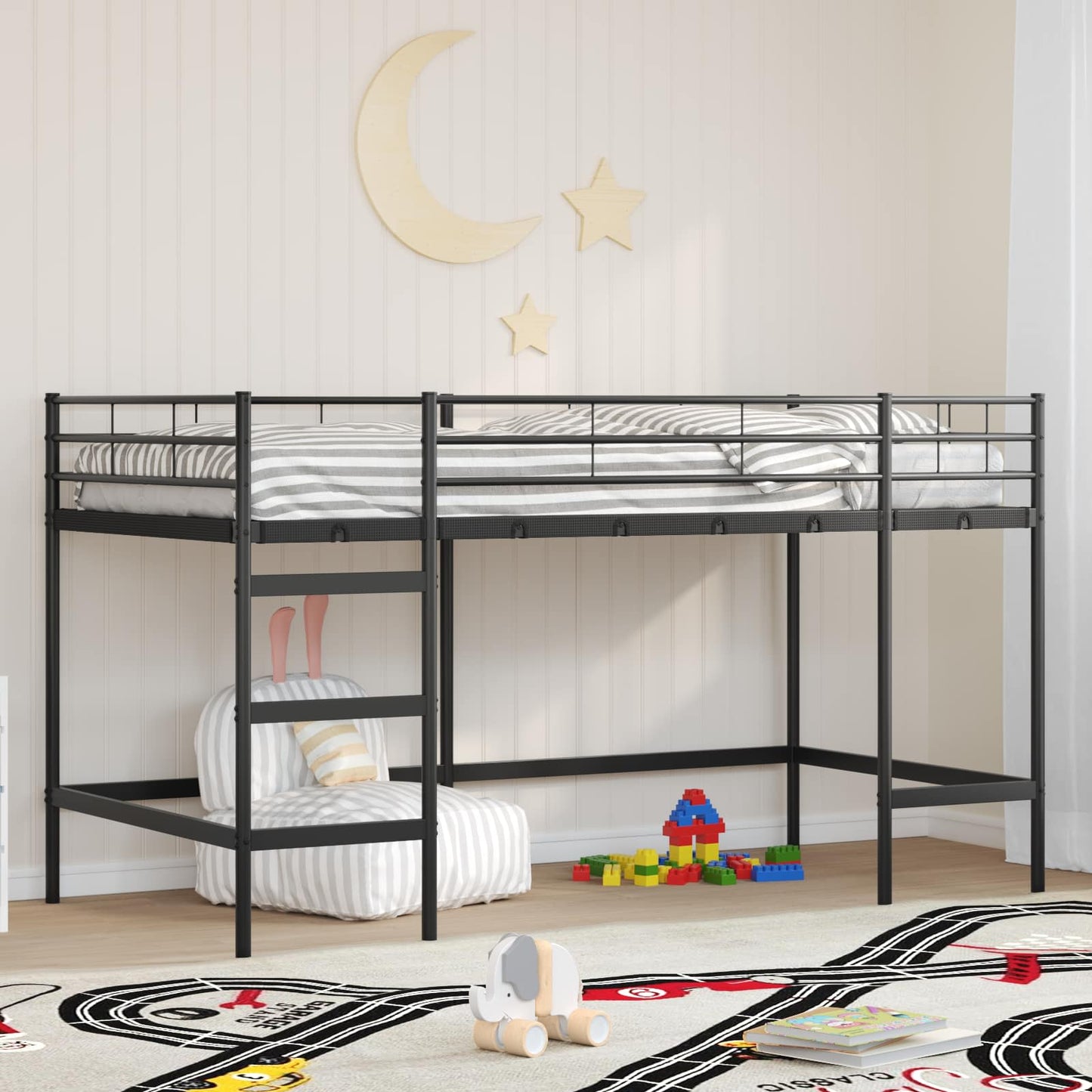 Kids'Loft Bed Frame Black 107 x 201 cm